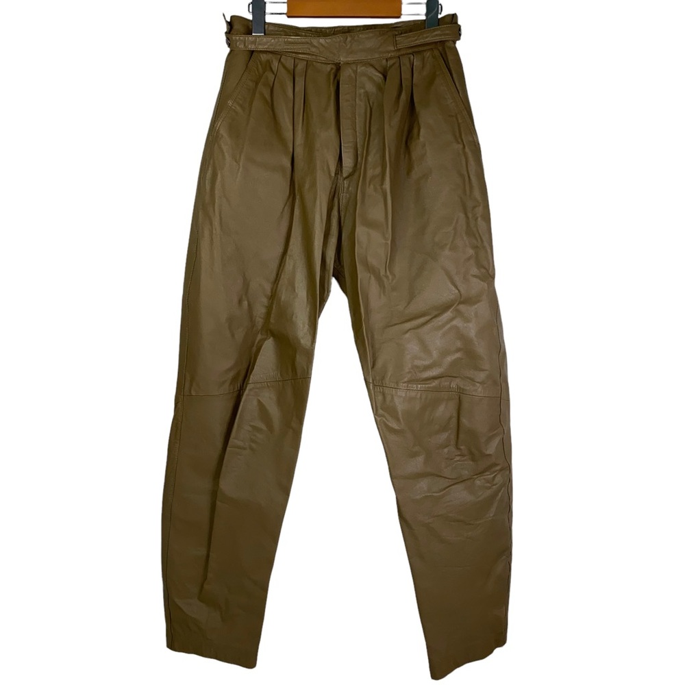 Vintage women’s Stylman Brown/Tan High Waist Pleated Leather Pants Size 15
